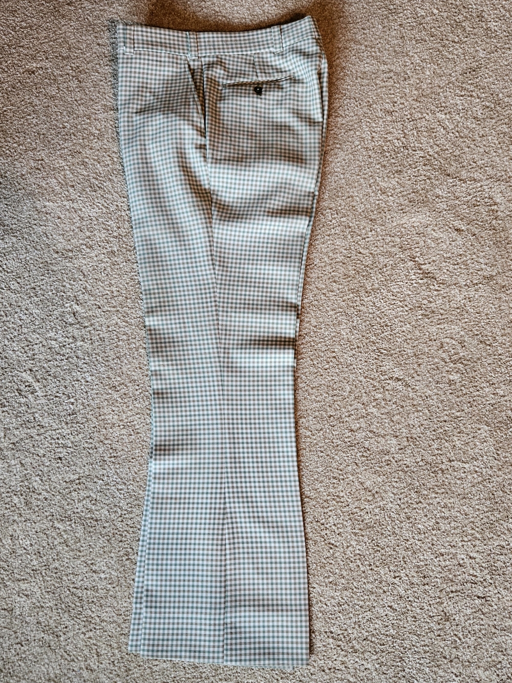 Custom Made Size W34xL33 Mens Green and Tan Vintage Plaid Flare Bottom Pants - Picture 2 of 9